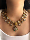SHIVKA Sabyasachi inspired mint pink Victorian style kundan necklace set,Indian Bridal jewelry, cz kundan golden polish