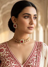 SABAA Victorian look red Doublet Stone kundan Choker with stud Earrings,red colour sleek necklace choker set,Indian Pakistani bridal jewelry