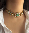 SABAA Victorian look Mint Green Doublet Stone kundan Choker with stud Earrings,mint green sleek necklace set,Indian Pakistani bridal jewelry