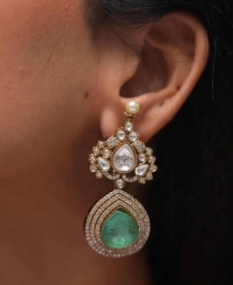 ROSINA Premium quality  Kundan Necklace set in Doublet stone, Mint Ruby Kundan Indian Bridal Jewelry cz Diamond set