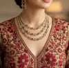 BARIKA three layered red kundan and zircon sleek necklace set in mehndi golden polish,Indian victorian style jewelry