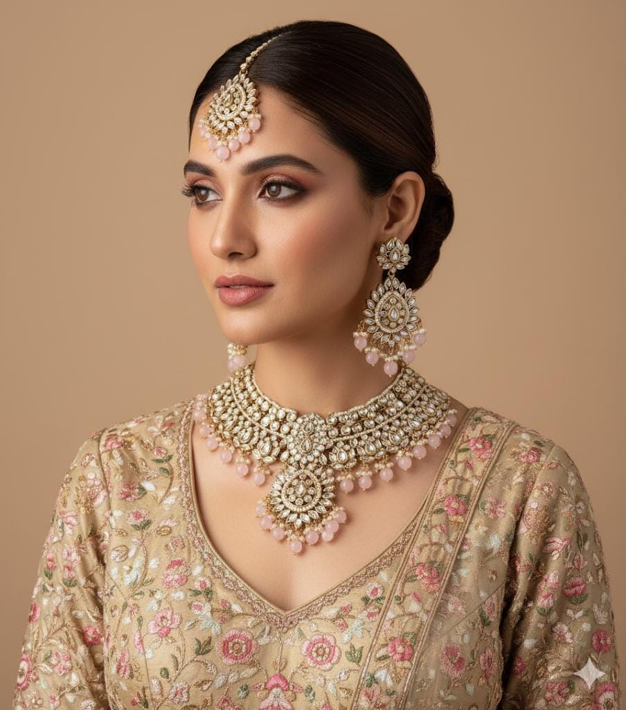 GHAZAL Light Pink necklace earrings maangtika wedding bridal jewellery pakistani nikaah bollywood jewelry punjabi indian jewelry set