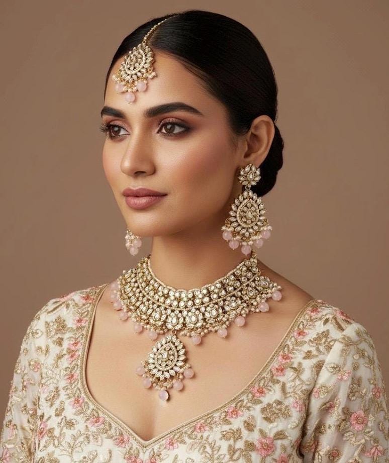 GHAZAL Light Pink necklace earrings maangtika wedding bridal jewellery pakistani nikaah bollywood jewelry punjabi indian jewelry set