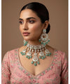 INSHAA Mint Kundan Choker earrings maangtika,Punjabi Jewellery, Indian Kundan Necklace Set, cz zircon,Pakistani nikaah Jewelry,Bridal