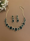 ELIANA dark green cz and zircon sleek necklace and earrings in mehndi golden polish, American diamond bridal jewelry, prom jewelry