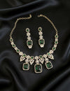 MABLE emerald green cz and zircon sleek Victorian necklace and earrings in mehndi golden polish, American diamond Prom jewelry