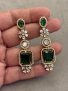 MABLE emerald green cz and zircon sleek Victorian necklace and earrings in mehndi golden polish, American diamond Prom jewelry