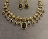 RIMAYA Sabyasachi inspired black cz zircon and kundan sleek necklace set in antique golden polish,Indian victorian style jewelry in AD stone
