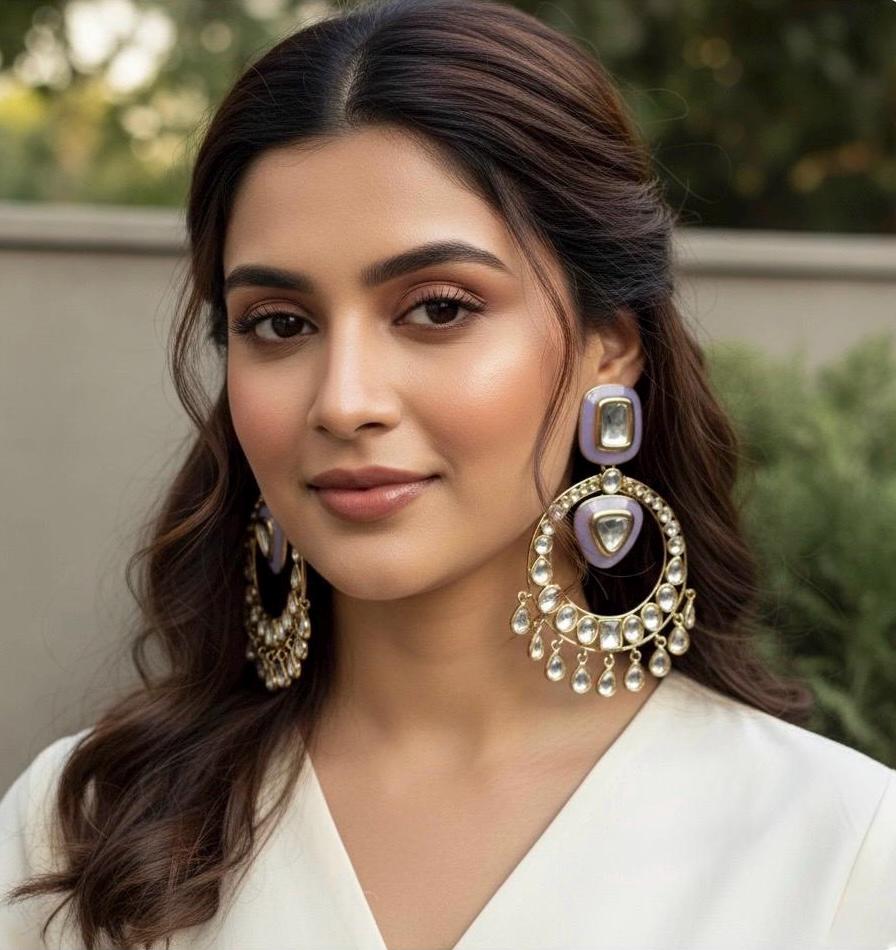 HINAA lilac purple and Gold Statement chandbali earrings Bollywood chandbalis Pakistani Wedding Indian Diwali jewelry,lilac purple earrings