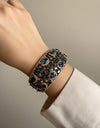 MYRA sapphire blue bracelet in antique golden polish,cz zircon openable  bracelet,American diamond  blue bangle bracelet
