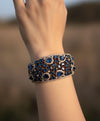 MYRA sapphire blue bracelet in antique golden polish,cz zircon openable  bracelet,American diamond  blue bangle bracelet