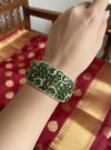 MYRA Emerald green bracelet in antique golden polish,cz zircon openable  bracelet,American diamond green bangle bracelet