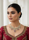 SHABANA Ruby cz zircon sleek necklace set in  muted golden polish, Indian pakistani bridal  jewelry in Ruby pink colour