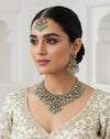 MAHIRA mint cz kundan and zircon necklace set in victorian and golden polish, Indian bridal victorian style mint green jewelry