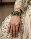 MYRA Emerald green bracelet in antique golden polish,cz zircon openable  bracelet,American diamond green bangle bracelet