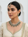 TANYA dark green cz kundan and zircon necklace set in victorian and golden polish, Indian bridal victorian style green colour  jewelry