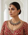 TANYA reddish pink cz kundan and zircon necklace set in victorian and golden polish, Indian bridal victorian style jewelry