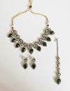 TANYA dark green cz kundan and zircon necklace set in victorian and golden polish, Indian bridal victorian style green colour  jewelry