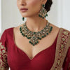 MAHIRA dark green cz kundan and zircon necklace set in victorian and golden polish, Indian bridal victorian style green jewelry