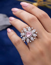 SHEINA Pink colour adjustable cocktail ring in American diamonds