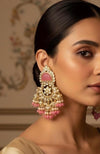 PRANITA Peach Pink Gold Tone Royal Kundan jhumka earrings / Indian dangler Earrings,Pakistani Wedding Jewelry/peach  bollywood danglers