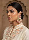 PRANITA Peach Pink Gold Tone Royal Kundan jhumka earrings / Indian dangler Earrings,Pakistani Wedding Jewelry/peach  bollywood danglers
