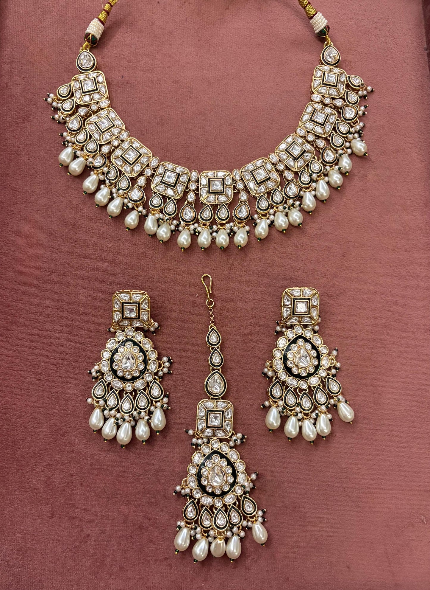 ZIYANA Ivory white necklace set in high quality kundan,Indian Pakistani wedding bridal jewellery, Maangtika included