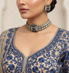 REMI green cz kundan and zircon choker necklace set in victorian polish, Indian bridal victorian style green colour sleek  jewelry