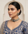 REMI green cz kundan and zircon choker necklace set in victorian polish, Indian bridal victorian style green colour sleek  jewelry