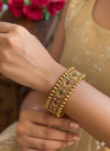 PARINITA Pink green stones Rajwada bangles, gold tone openable bangles,Indian jewellery ethnic kadas,traditional, bracelets,temple jewellery