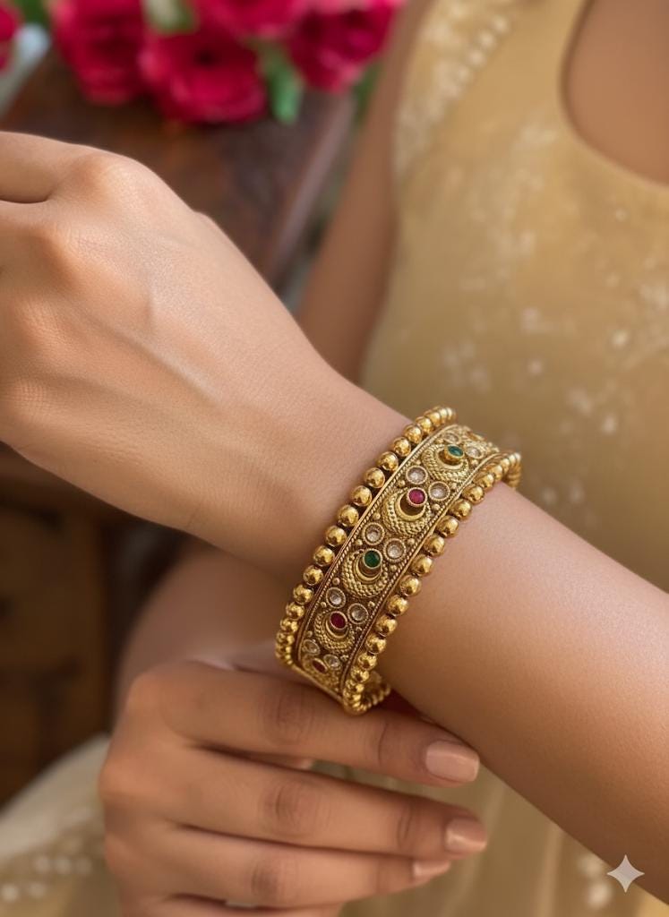 PARINITA Pink green stones Rajwada bangles, gold tone openable bangles,Indian jewellery ethnic kadas,traditional, bracelets,temple jewellery