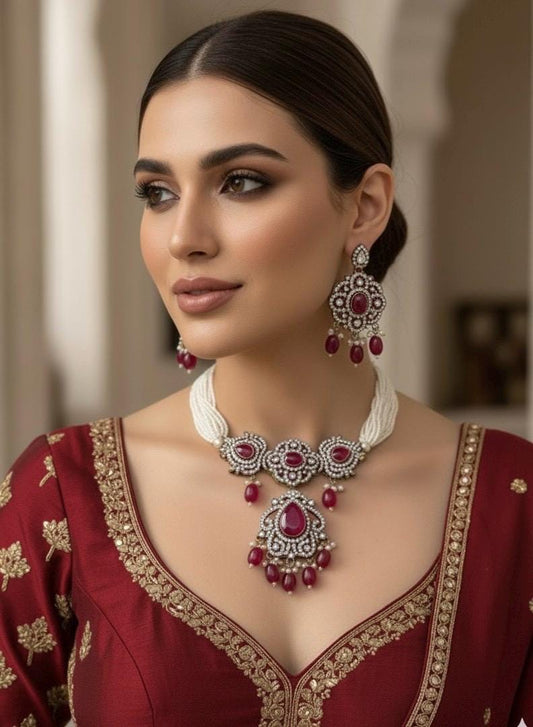 SUMAIRA deep red/ maroon kundan cz choker necklace earrings,indian wedding jewelry pakistani nikaah jewelry,red maroon colour bridal jewelry
