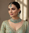 MASHA Mint kundan choker necklace earrings and maangtika,indian wedding jewelry pakistani nikaah jewelry, mint colour bridal jewelry