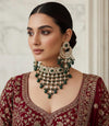 FIZA green Choker earrings maangtika,Punjabi Jewellery,Indian Kundan Necklace Set,cz zircon,Pakistani nikaah Jewelry,Bridal set