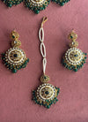 RUHANA dark green golden colour kundan and pearls necklace set with maangtika,rajwada jewelry Indian Pakistani wedding bridal jewelry