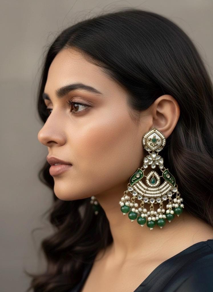KOYAL dark green mother of pearl earrings,green colour shell earrings long pearl earrings ,MOP jewelry, indian pakistani   danglers