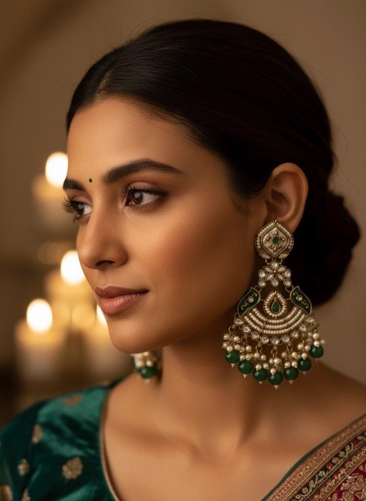 KOYAL dark green mother of pearl earrings,green colour shell earrings long pearl earrings ,MOP jewelry, indian pakistani   danglers
