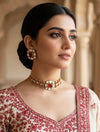 SABAA Victorian look red Doublet Stone kundan Choker with stud Earrings,red colour sleek necklace choker set,Indian Pakistani bridal jewelry