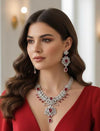 Real diamond look ruby red necklace earrings Statement American Diamond Necklace, Indian Jewelry Pakistani Wedding jewellery Cz Zircon