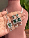 MYRAH Emerald green necklace earrings in American Diamond Classy high quality cz zircon jewelry,prom,gala dinner, maangtika included