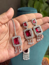 MYRAH Ruby red necklace earrings in American Diamond Classy high quality cz zircon jewelry,prom,gala dinner, maangtika included