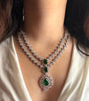 AAKRITI Emerald green necklace earrings in American Diamond Classy high quality cz zircon jewelry,prom,gala dinner green colour jewelery set
