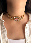 SABAA  Light pink Doublet Stone kundan Choker with stud Earrings necklace set,pink colour Indian Pakistani bridal jewelry