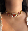 SABAA Ruby red Doublet Stone kundan Choker with stud Earrings necklace set, red colour Indian Pakistani bridal jewelry