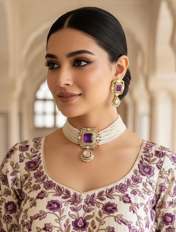 DISHA Purple Choker Set