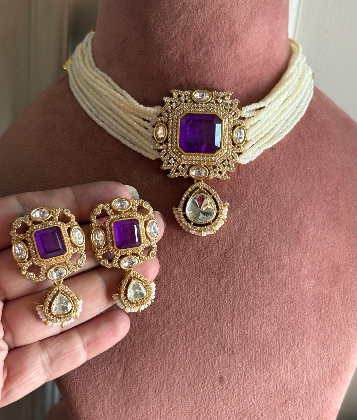DISHA Purple Choker Set