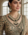 TAZEEN Green colour Victorian style kundan and cz necklace set with maangtika, Indian Pakistani wedding bridal jewelry