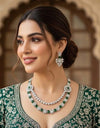 INAYA Green colour two layer jewelry,American Diamond High Quality necklace set bridal wedding jewelry,Emerald green layered necklace