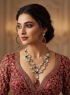 MRIDA Sabyasachi inspired Ruby red Victorian style uncut polki necklace set,Indian Bridal jewelry, cz kundan,pakistani nikaah jewellery