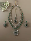 SELENA Green colour Victorian style kundan and cz necklace set with maangtika, Indian Pakistani wedding bridal jewelry